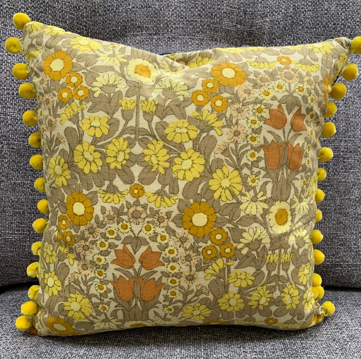 Patchwork denim and vintage Daisy Chain cushion... - Folksy