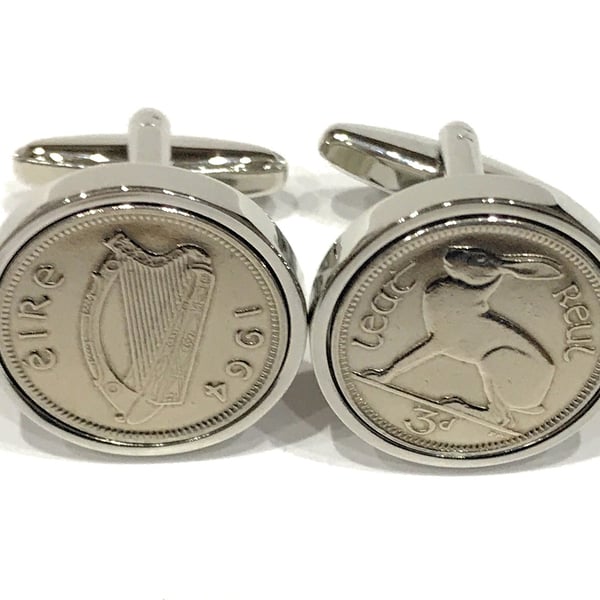 Irish coin cufflinks- Great gift idea. Genuine Irish 3d threepence coin cufflink