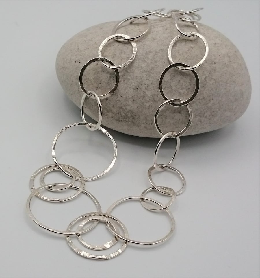 Hammered Hoops Statement Necklace - Sterling Silver 925 - Handmade
