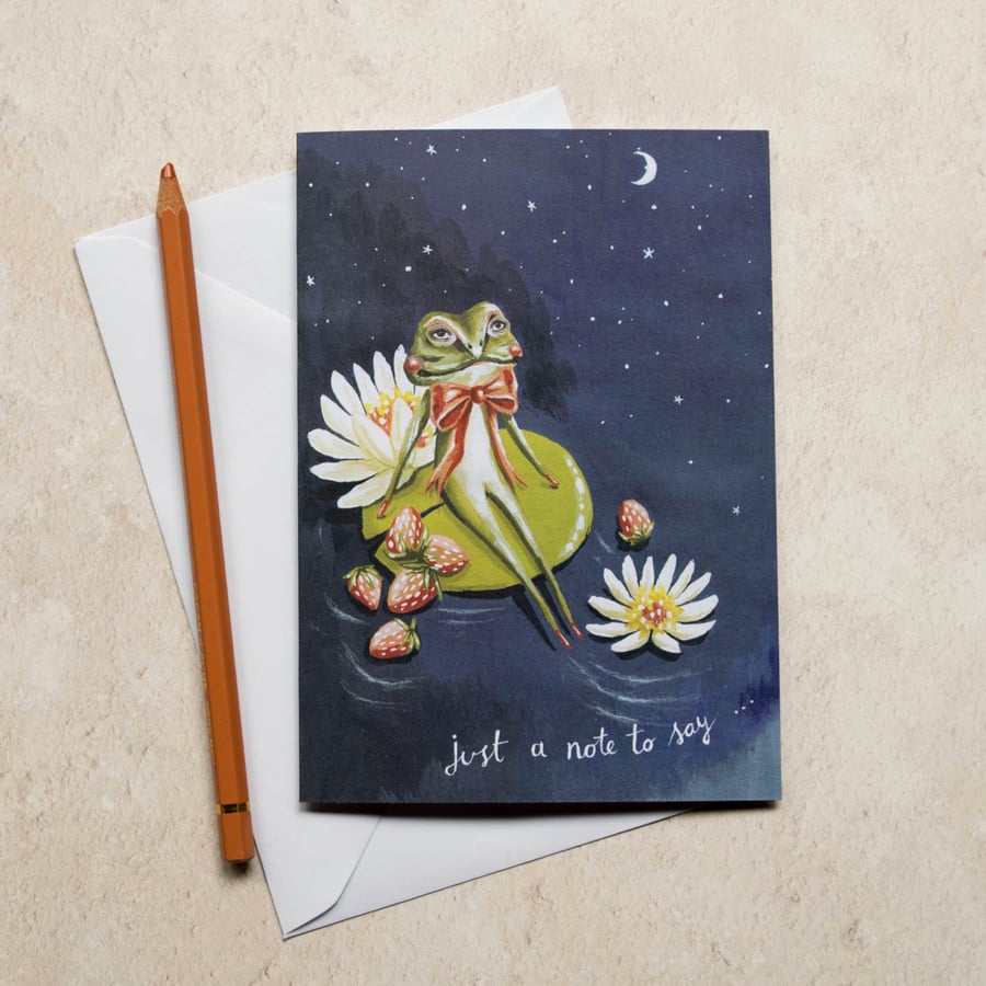 Cyril the frog on a lily pad greeting card, A6