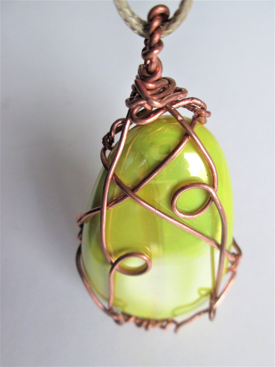 Yellow Glass Wrapped Stone Pendant. Jewellery