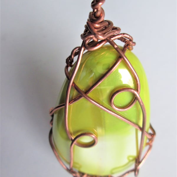 Yellow Glass Wrapped Stone Pendant. Jewellery