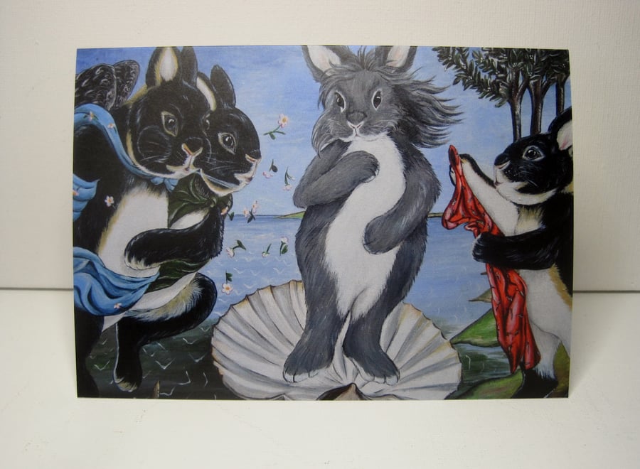 Birth of Venus inspired Bunny Rabbit Greetings Card