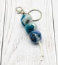 Felted bead Bag Charm - Key Ring Blues and greys - Image 3