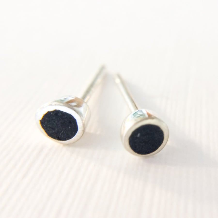 Tiny Colour Dot Stud Earrings Black, Minimalist, Everyday Jewellery
