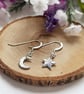 Sterling Silver Hammered Crescent Moon and Star Mismatched Earrings - Image 2