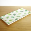 Small Rectangle Serving Platter - Pattern Green Beech Leaves 