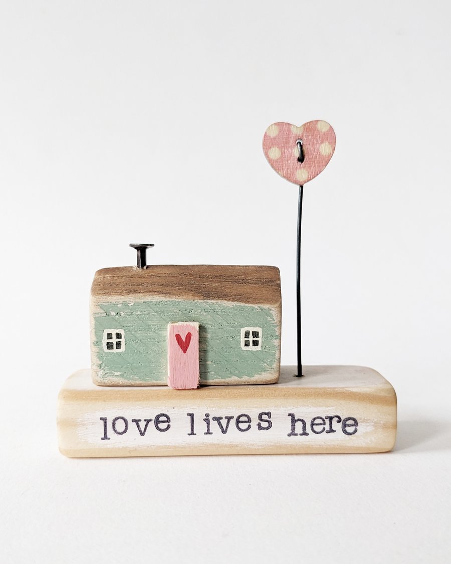 Little Wooden Painted House and Base in a Bag