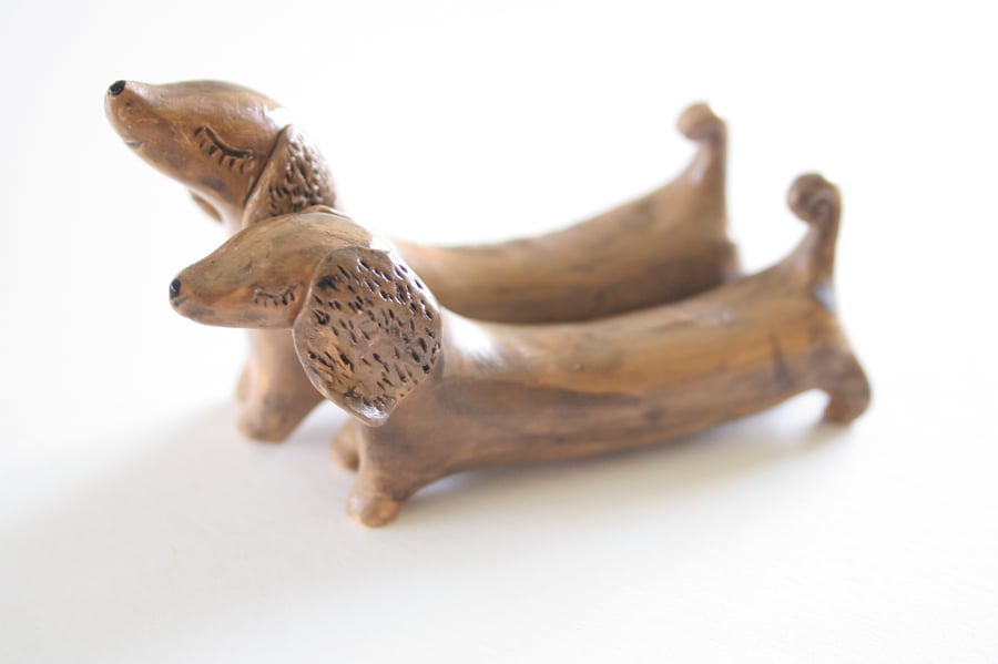 Little Handmade Dachshund Sculpture - Polymer Clay