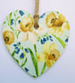 Spring daffodils wood decoupage heart hanging decoration
