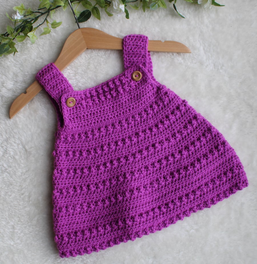 Baby Girl Pinafore Style Dress - 0-3 Months - Raspberry Pink - Gift for Baby