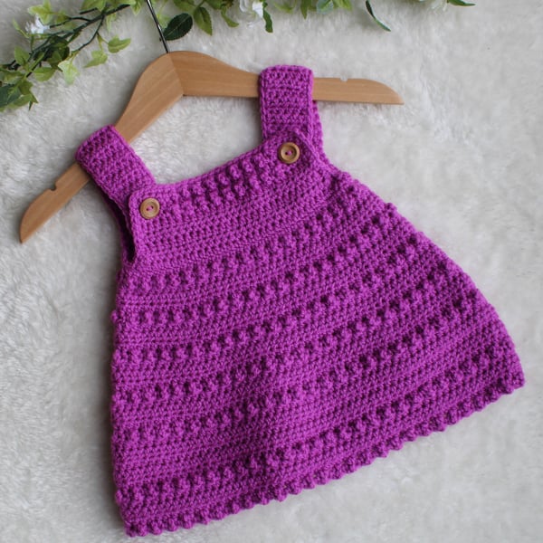 Baby Girl Pinafore Style Dress - 0-3 Months - Raspberry Pink - Gift for Baby