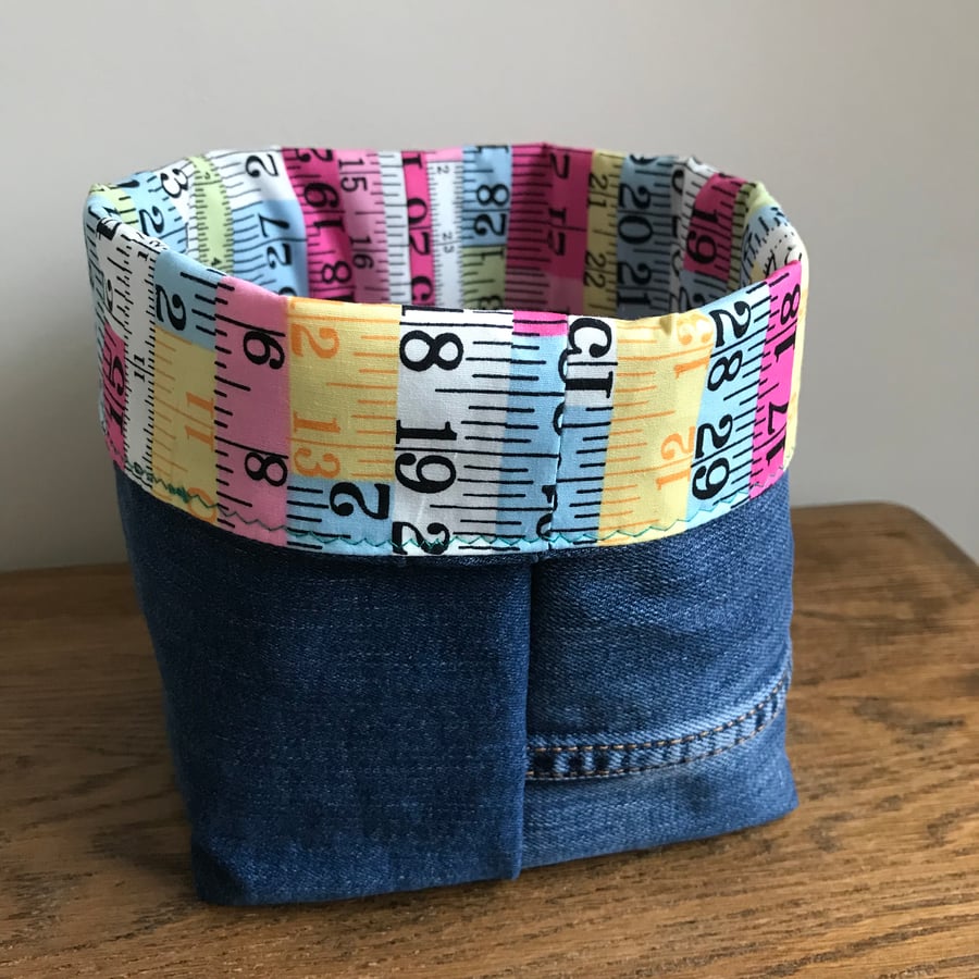 Denim and tape measure storage basket Folksy