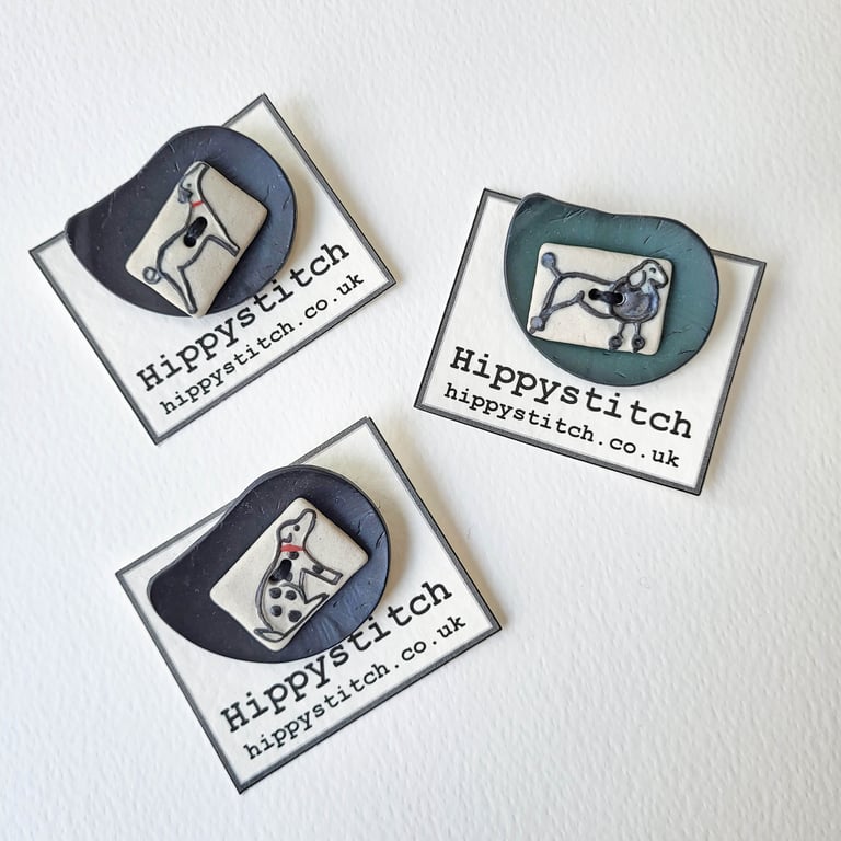 Button Brooch Featuring a Ceramic Dog Button - Various dogs