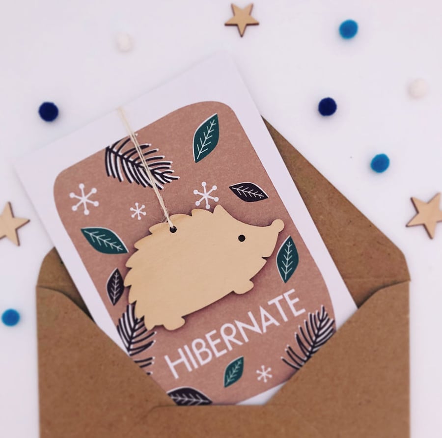 Winter Hedgehog Card - Luxury Handmade Card, Keepsake Card, Christmas