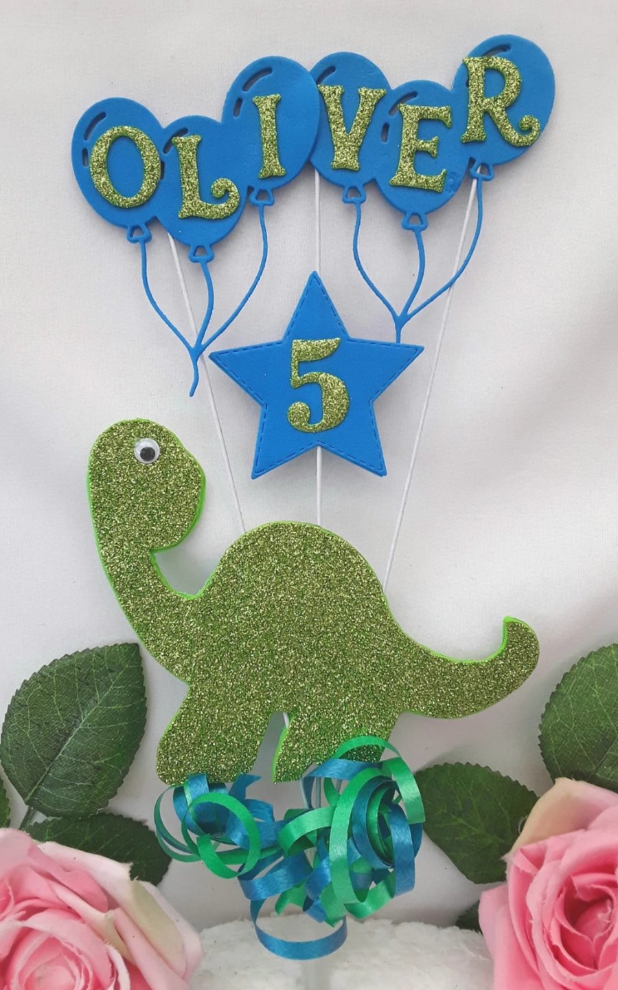 Personalised Dino Cake Topper, ANY AGE Dinosaur Cake Topper, Glitter Dino Topper