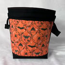 Large Cotton Canvas Drawstring Project Bag Black & Orange Bats Spiders & Moths