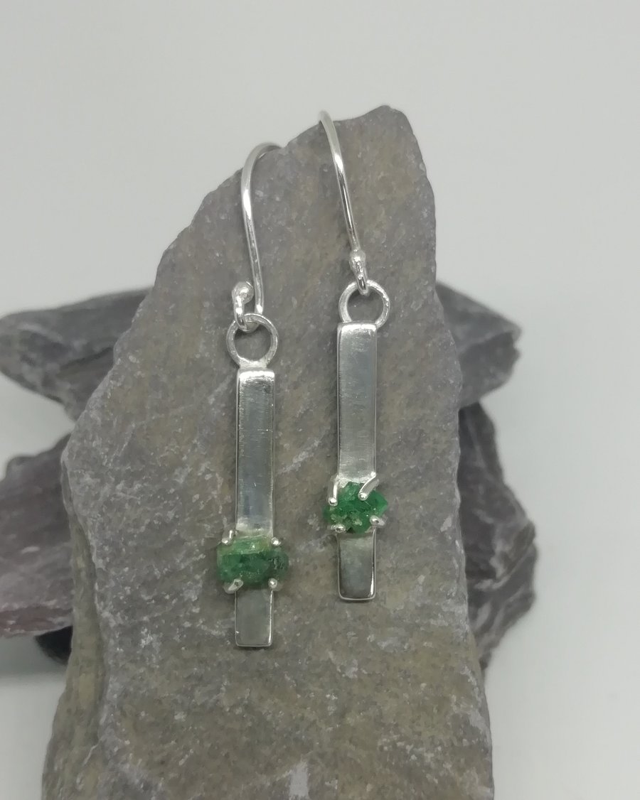 Emerald on a Stick Dangle Earrings