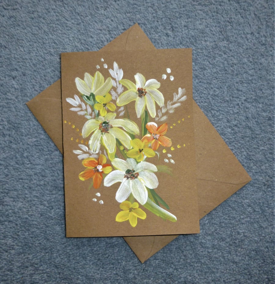 hand painted daisy floral greetings card ( ref F 371.G3 )