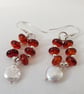 Sterling Silver Amber & Pearl Drop Earrings Statement Drop Earrings  - Image 2