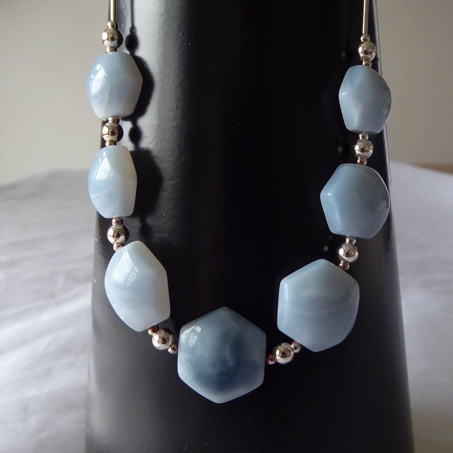 Blue Sky Sterling Silver Necklace featuring Hexagonal blue Opals