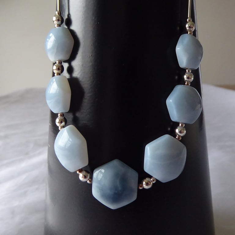 Blue Sky Sterling Silver Necklace featuring Hexagonal blue Opals