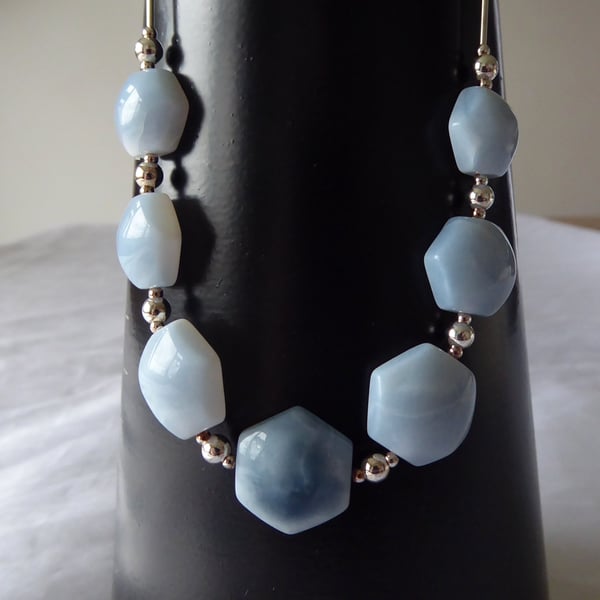 Blue Sky Sterling Silver Necklace featuring Hexagonal blue Opals