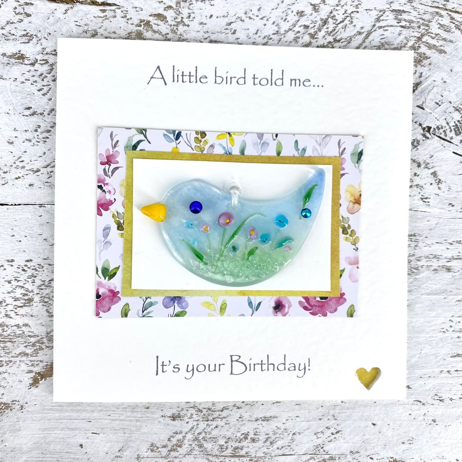 Birthday Day Card with Detachable Glass Meadow Bird