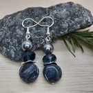 Navy, grey and black dangly earrings