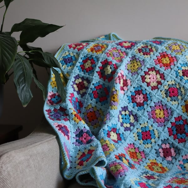 Crochet blanket blue granny squares