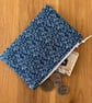 Small zipped fabric coin purse, pouch, in navy and white floral pattern