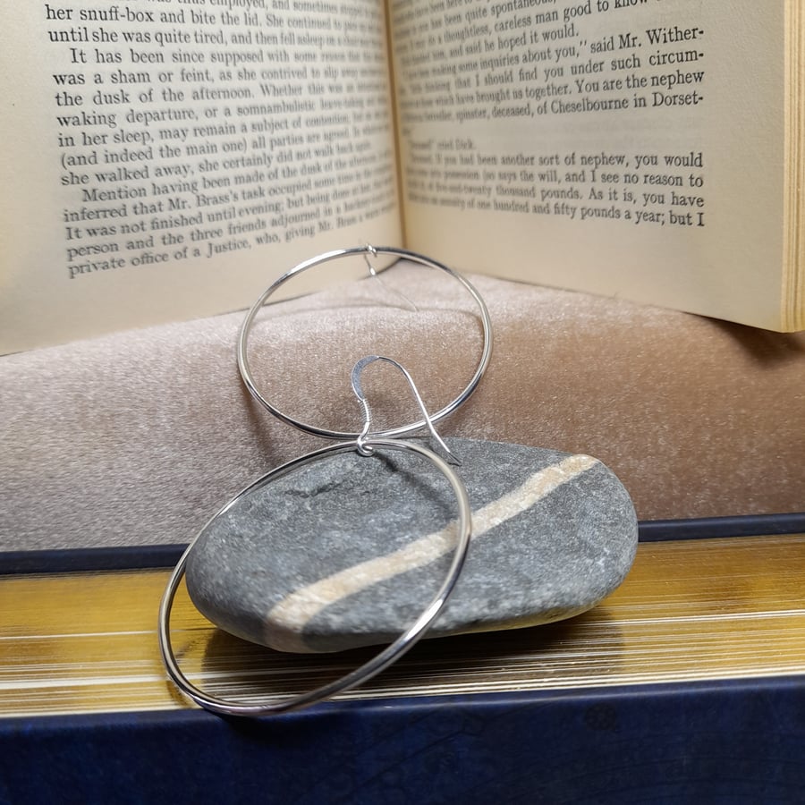 4 cm diameter 1.5mm thick Sterling Silver Plain Drop Hoop Earrings