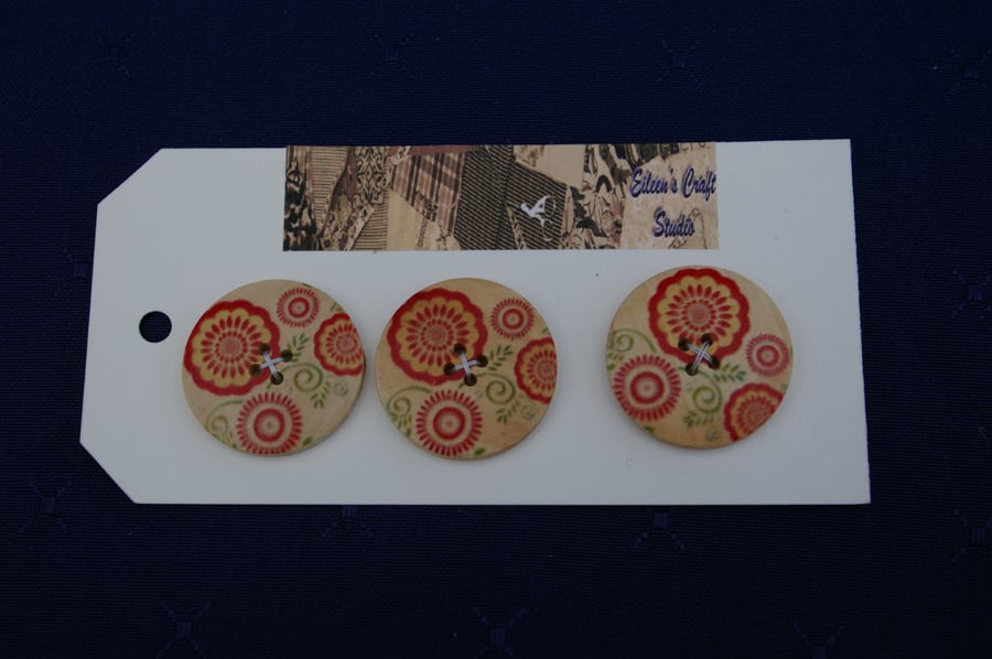 Buttons Three Large Wooden