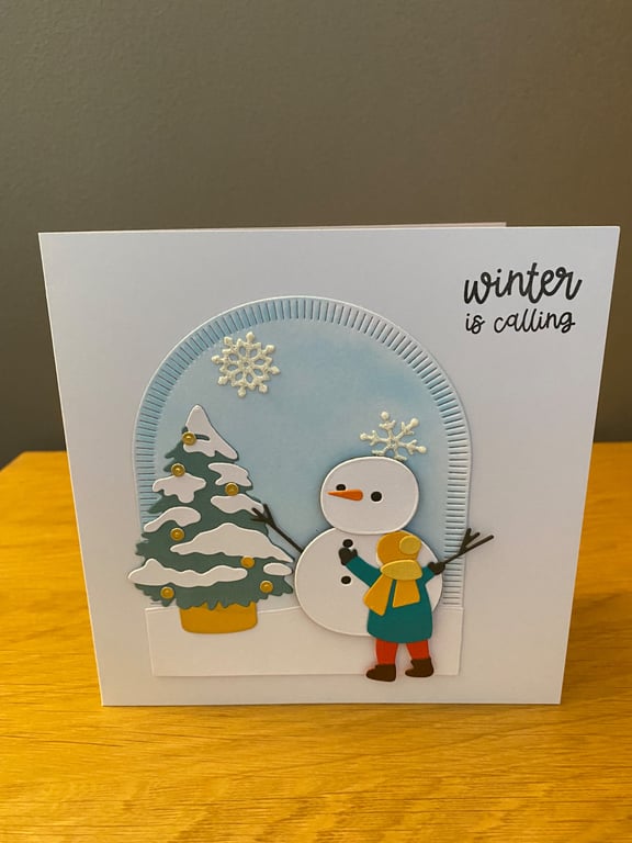 Handmade Christmas Card – Winter is Calling Snowman Card