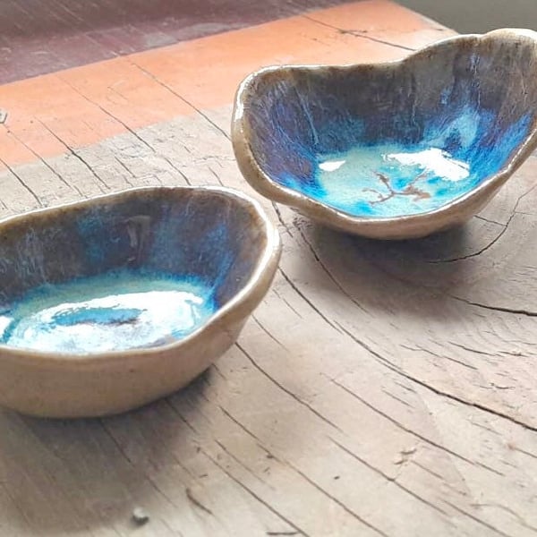 Two Clay Spice Pots Hand Pinched Bowl Unique Kitchen Set Set Of 2 Sustainable Ki