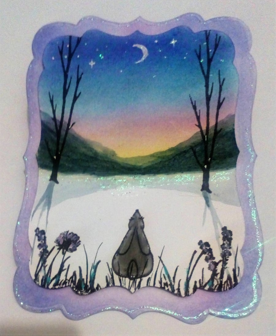 Winter Rabbit Card Topper - Starry Sunset Sky