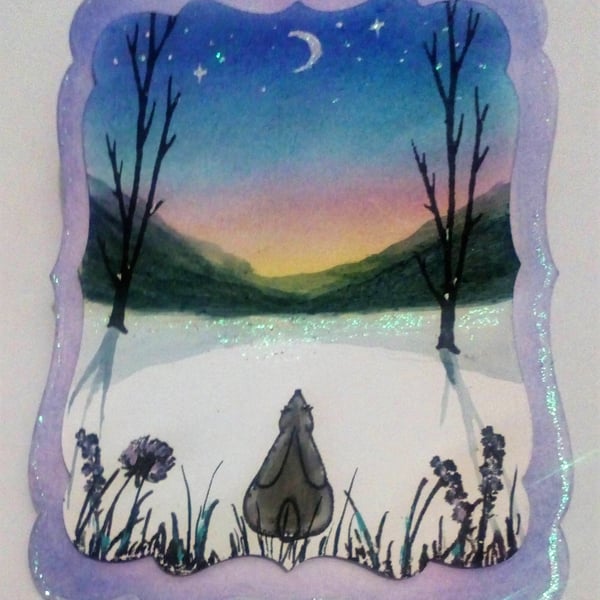 Winter Rabbit Card Topper - Starry Sunset Sky