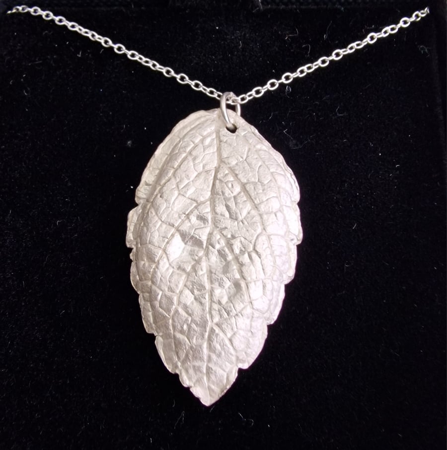 Silver mint leaf pendant