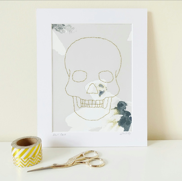 Hand Embroidered Skull Wall Art