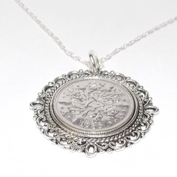 Fancy Pendant 1935 Lucky sixpence 90th Birthday plus a Sterling Silver 18in Chai