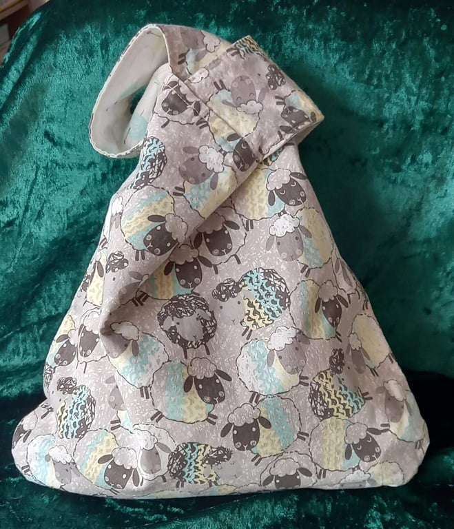 Sheep and Wool Japanese Knot Bag Medium