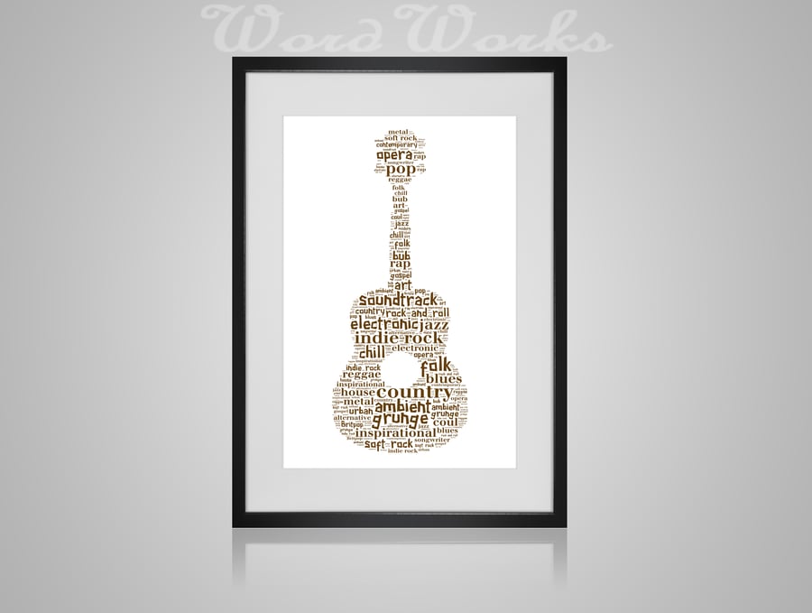 Personalised Acoustic Guitar Musical Instrument Design Word Art Gifts 