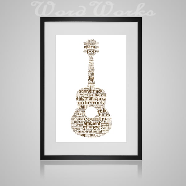 Personalised Acoustic Guitar Musical Instrument Design Word Art Gifts 