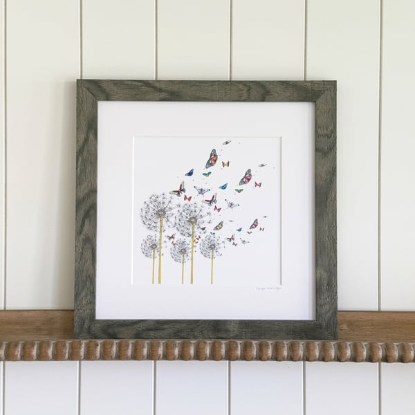 'Butterfly Wishes' Framed Print 12" x 12"