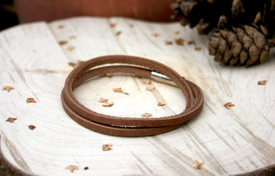 Men's Brown Leather Duo Bracelet