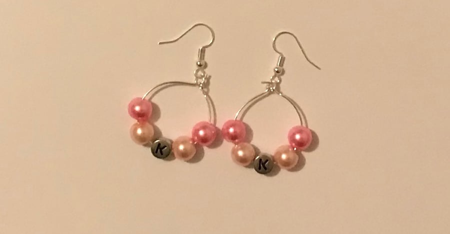 Pink Pearl Initial earrings 