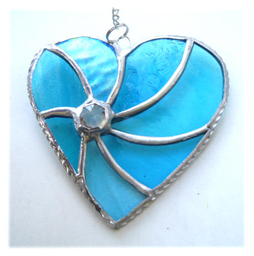 Turquoise Swirl Heart Stained Glass Suncatcher 117
