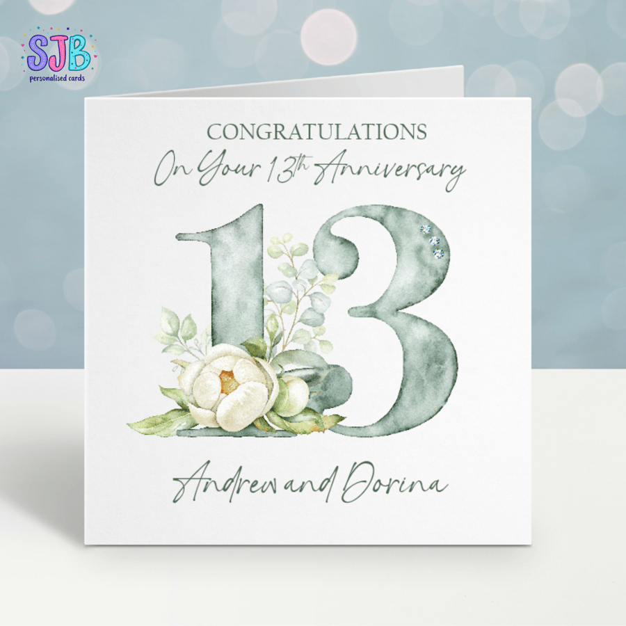 Handmade Personalised 13th Wedding Anniversary Card