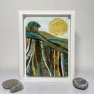 Original Framed Mixed Media Landscape Painting With Trees and Sun