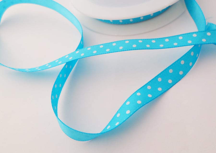 Polka dot blue Satin ribbon 10mm wide x 5 metres 